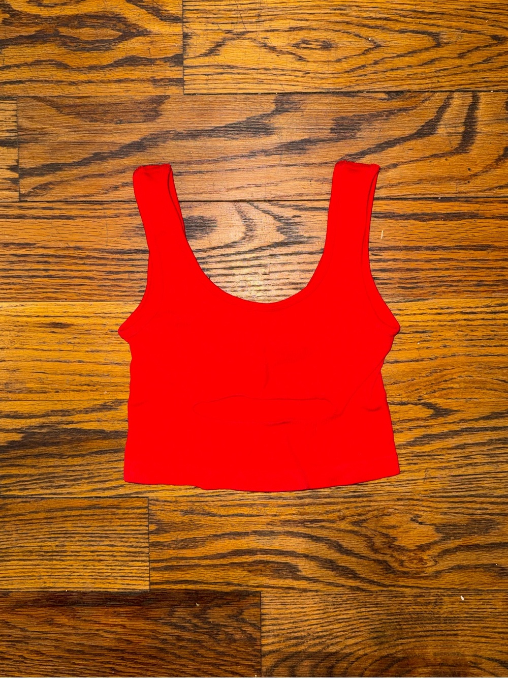 Red Scoop Neck Cropped Top with Front Cut-Out